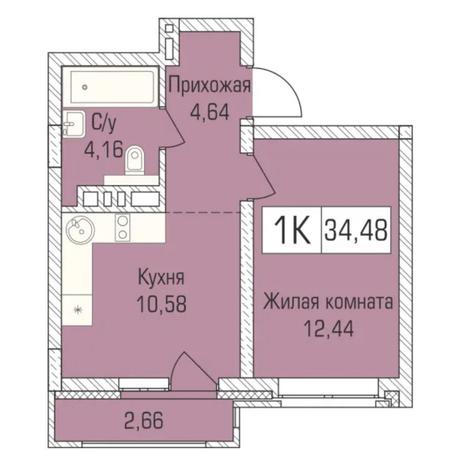 Вариант №7335, 1-комнатная квартира в жилом комплексе 