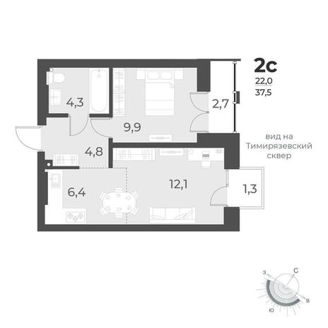 Вариант №10442, 2-комнатная квартира в жилом комплексе Заельцовский