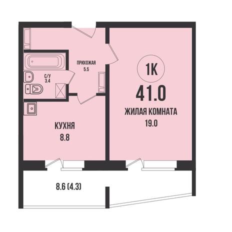 Вариант №14725, 1-комнатная квартира в жилом комплексе Новый горизонт