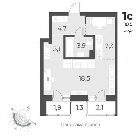 Вариант №9543, 1-комнатная квартира в жилом комплексе 