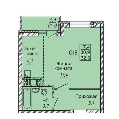 Вариант №10641, 1-комнатная квартира в жилом комплексе Сосновый бор