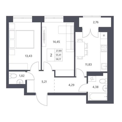 Вариант №14425, 2-комнатная квартира в жилом комплексе 