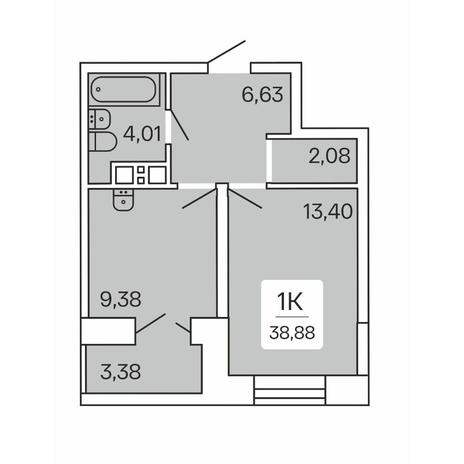 Вариант №9410, 1-комнатная квартира в жилом комплексе Галактика