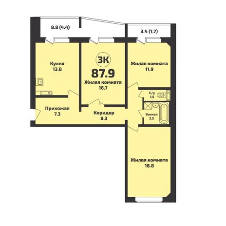Вариант №14756, 3-комнатная квартира в жилом комплексе Баланс (Balance)