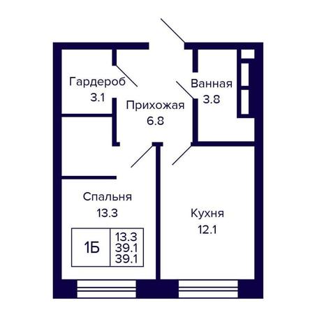 Вариант №16131, 1-комнатная квартира в жилом комплексе Сакура парк