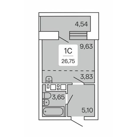 Вариант №9423, 1-комнатная квартира в жилом комплексе 