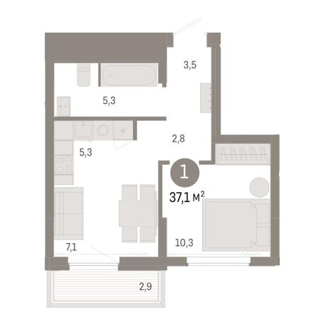 Вариант №8319, 1-комнатная квартира в жилом комплексе Шесть звезд