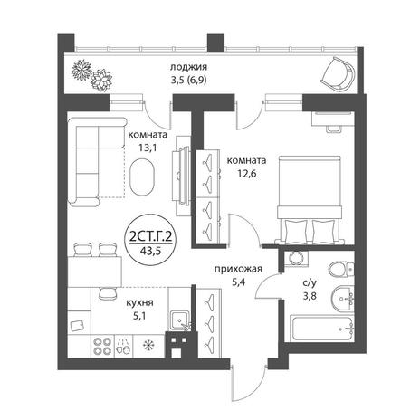 Вариант №11714, 2-комнатная квартира в жилом комплексе 
