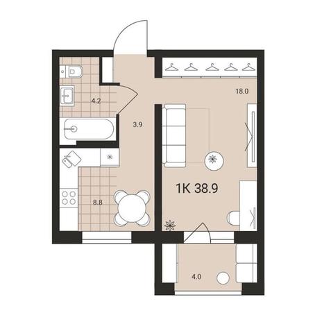 Вариант №13173, 1-комнатная квартира в жилом комплексе 