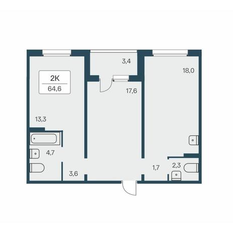 Вариант №13931, 2-комнатная квартира в жилом комплексе 