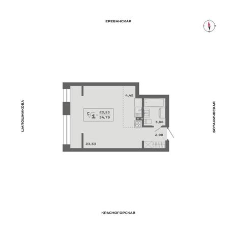 Вариант №13621, 1-комнатная квартира в жилом комплексе Gorizont