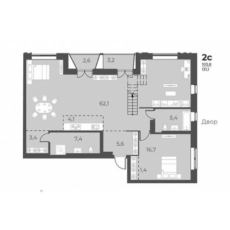 Вариант №5835, 2-комнатная квартира в жилом комплексе 