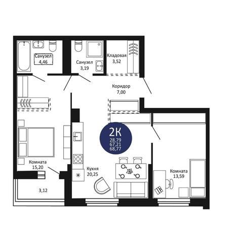 Вариант №15166, 2-комнатная квартира в жилом комплексе Семейный квартал