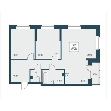 Вариант №12839, 3-комнатная квартира в жилом комплексе Марсель-2
