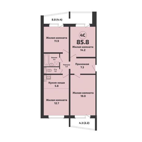 Вариант №8813, 4-комнатная квартира в жилом комплексе Приозерный