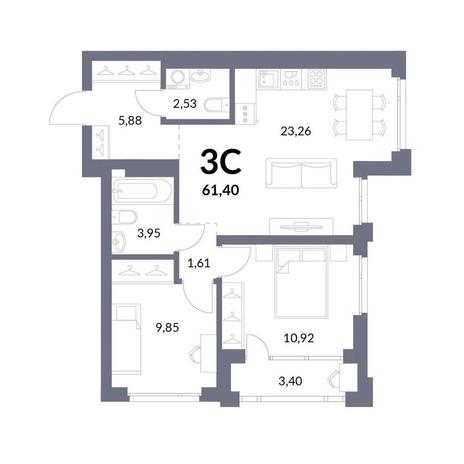 Вариант №12601, 3-комнатная квартира в жилом комплексе Оскар
