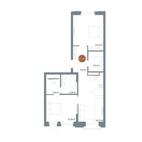 Вариант №15047, 3-комнатная квартира в жилом комплексе 19|56 Кварталы Телецентра