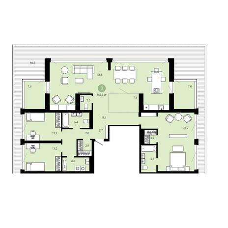 Вариант №14704, 3-комнатная квартира в жилом комплексе Flora & Fauna