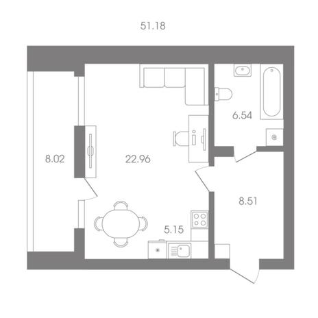 Вариант №6923, 1-комнатная квартира в жилом комплексе ALMOND