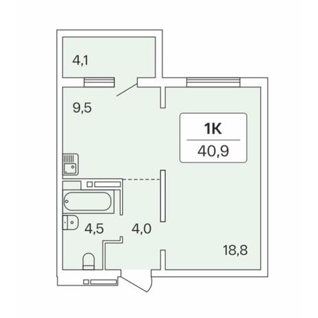 Вариант №7700, 1-комнатная квартира в жилом комплексе Расцветай на Игарской