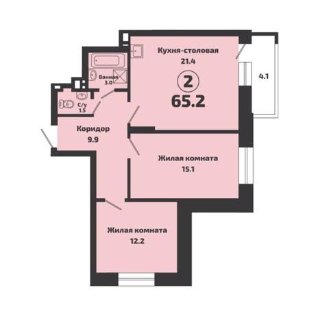 Вариант №6917, 2-комнатная квартира в жилом комплексе Приозерный