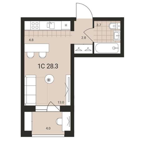 Вариант №14494, 1-комнатная квартира в жилом комплексе 