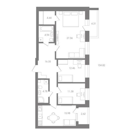 Вариант №6924, 3-комнатная квартира в жилом комплексе ALMOND