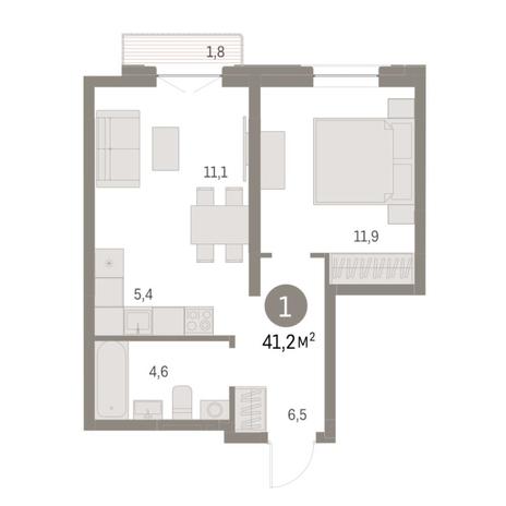 Вариант №8107, 2-комнатная квартира в жилом комплексе 