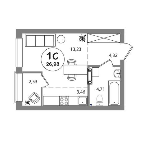 Вариант №6976, 1-комнатная квартира в жилом комплексе 