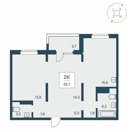Вариант №9397, 2-комнатная квартира в жилом комплексе 