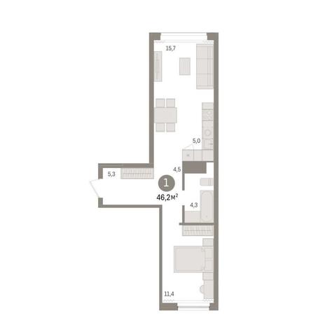 Вариант №8990, 1-комнатная квартира в жилом комплексе Авиатор