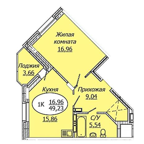 Вариант №17183, 1-комнатная квартира в жилом комплексе Комета-Октябрьский