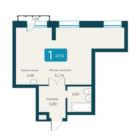 Вариант №10760, 1-комнатная квартира в жилом комплексе Марсель-2