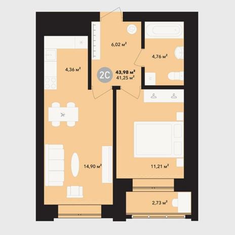 Вариант №5223, 2-комнатная квартира в жилом комплексе Квартал На Никитина