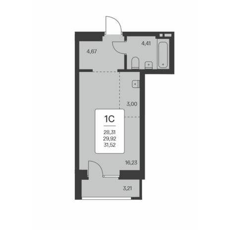 Вариант №8007, 1-комнатная квартира в жилом комплексе 