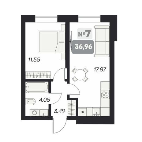 Вариант №15498, 2-комнатная квартира в жилом комплексе Первый на Есенина
