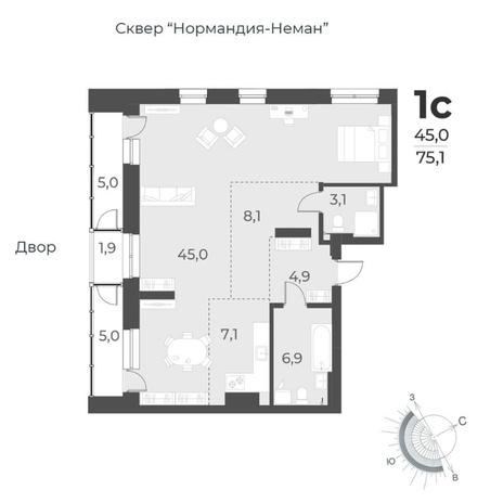 Вариант №8443, 1-комнатная квартира в жилом комплексе Квартал на Никитина