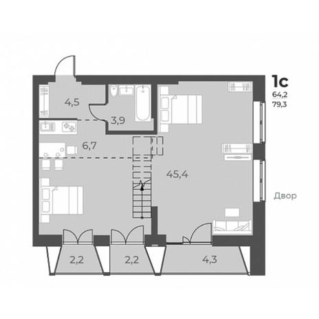 Вариант №5836, 1-комнатная квартира в жилом комплексе 
