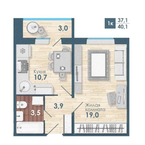 Вариант №10675, 1-комнатная квартира в жилом комплексе Time Park Apartments