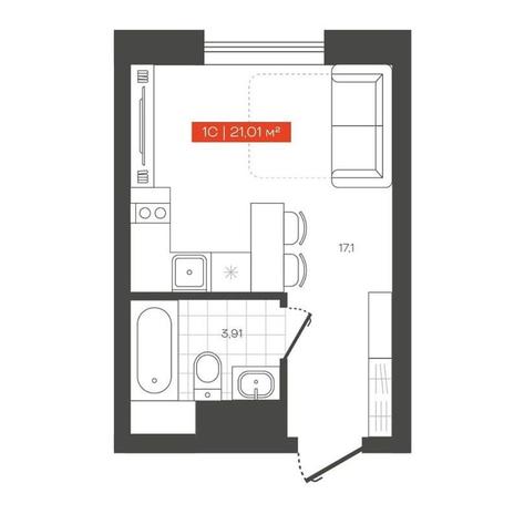 Вариант №13636, 1-комнатная квартира в жилом комплексе Пшеница