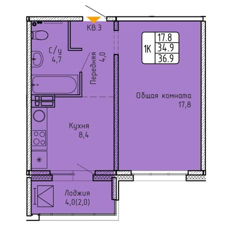 Вариант №5761, 1-комнатная квартира в жилом комплексе 