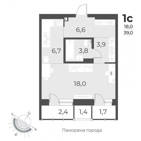 Вариант №9545, 1-комнатная квартира в жилом комплексе 
