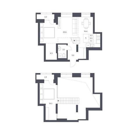 Вариант №11225, 1-комнатная квартира в жилом комплексе Актив