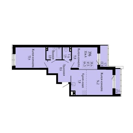 Вариант №13280, 3-комнатная квартира в жилом комплексе Apartville на Кошурникова