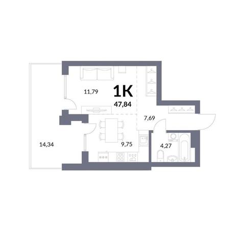 Вариант №13974, 1-комнатная квартира в жилом комплексе Оскар