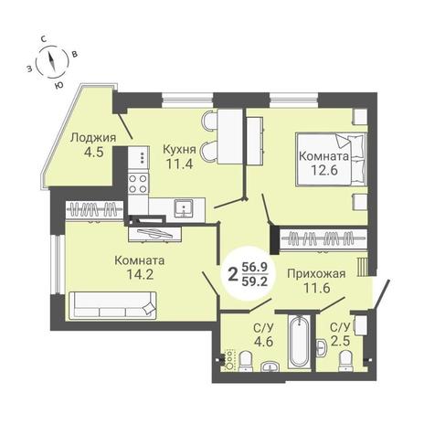 Вариант №10603, 2-комнатная квартира в жилом комплексе 