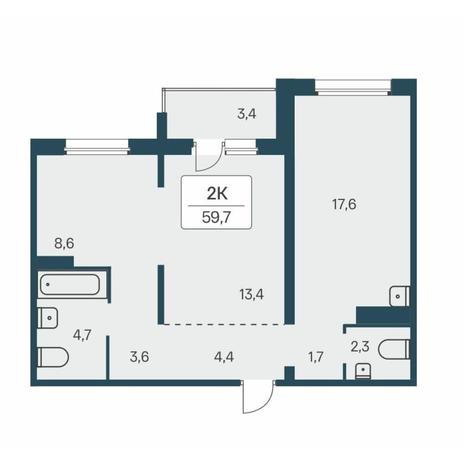 Вариант №15630, 2-комнатная квартира в жилом комплексе Первый на Есенина