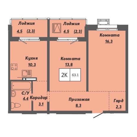 Вариант №7929, 2-комнатная квартира в жилом комплексе 