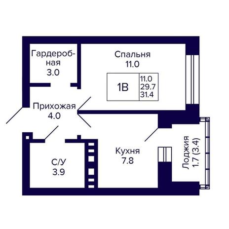 Вариант №14349, 1-комнатная квартира в жилом комплексе Сподвижники