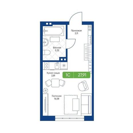 Вариант №13061, 1-комнатная квартира в жилом комплексе На Королева